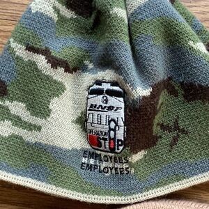 🦔 CAMOUFLAGE KNIT CAP 🛤️BURLINGTON NORTHERN EMPLOYEES Operation STOP 🛑